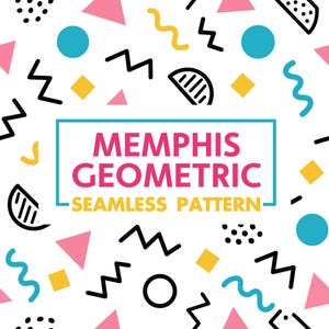 Memphis Geometric Seamless Pattern – Retro 80s 90s Abstract Geometric Digital Paper. Stylish Modern Wall Art, Wallpaper.