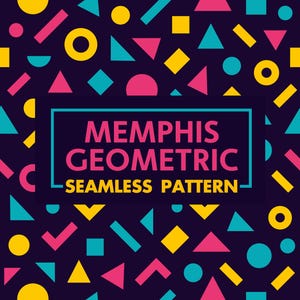 Memphis Geometric Seamless Pattern – Retro 80s Pastel Abstract Digital Paper. Stylish Modern Wall Art, Wallpaper.