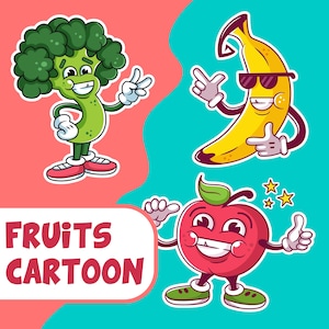 Fruit cartoon characters stickers clipart. Vector illustrations clip art for prints and stickers. Food mascots