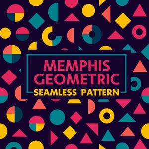 Memphis Geometric Seamless Pattern – Retro 80s Pastel Abstract Digital Paper. Stylish Modern Wall Art, Wallpaper.