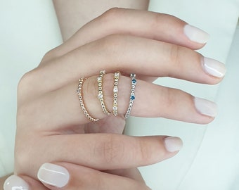 Solid Gold White Diamond Eternity Ring, Gift For Women, Statement Jewelry