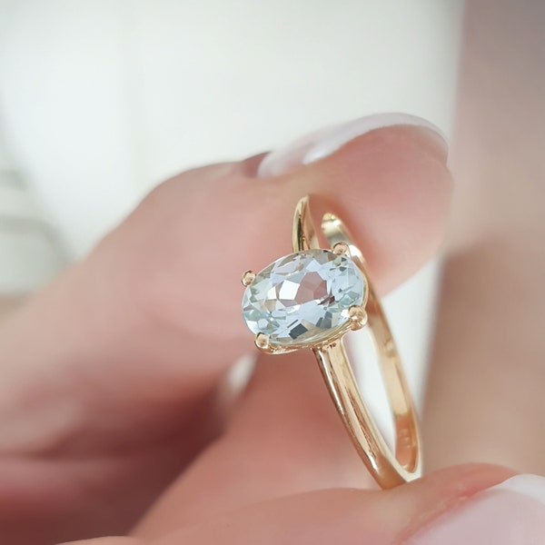 Bague aigue-marine naturelle, pierre de naissance de mars, bague aigue-marine unique, bague de fiançailles élégante, bague tendance aigue-marine, bijoux d'anniversaire