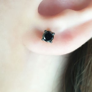 Puces d'oreilles en or massif avec diamant noir, Puces d'oreilles pour hommes en diamant noir, Boucles d'oreilles en véritables diamants noirs, Puces d'oreilles unisexes, à l'unité ou en paire