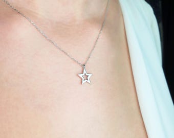Solid Gold Star Necklace, 9K, 14K, 18K, Celestial Pendant, Unique Fine Jewelry
