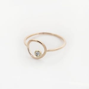 Solid Gold Circle Diamond Ring, Open Circle Diamond Ring, Geometric Diamond Solid Gold Ring, Minimalist Gold Circle Diamond Ring, Gold Gift