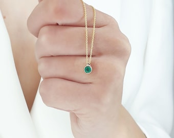 Massief gouden smaragd solitaire ketting, ring set, handgemaakte gouden sieraden, Moederdagcadeau