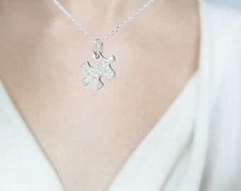 Diamond puzzle piece necklace, Matching puzzle piece, Best friends necklace, Piece friendship necklace, Couple piece necklace, Chain partner