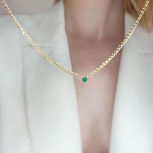 Solid Gold Emerald Necklace, Green Emerald Necklace, 14k Gold Emerald Necklace, Unisex Emerald Necklace, Minimalist Green Emerald Necklace