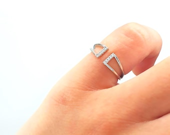 Solid Gold Pave Diamond Double Band Open Ring, Handmade, Timeless Gold