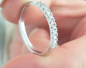 Solid Gold Diamond Wedding Band, Half Eternity Anniversary Ring, Gift For Women