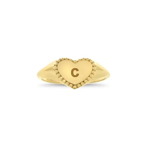 Anillo de sello con inicial de corazón de oro, Anillo de corazón personalizado en oro macizo, Anillo de sello grabado con personalización, Joyas de amor eterno, Anillo de sello de moda