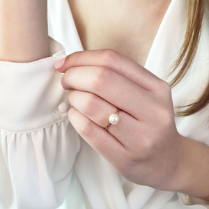 Solid Gold Natural Pearl Ring, Real Akoya Pearl Gold Ring, Natural Round White Pearl, Proposal Marriage Pearl Ring, Future Bride Pearl Ring