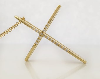 Minimalist Gold Cross Necklace, Diamond Cross Necklace, Baptism Gold Cross, Baby Cross Necklace, Cross Pendant With Diamonds, Godfather Gift