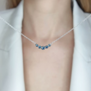 Natural Blue Diamond Necklace, 5 Stones White Gold Chain, Minimalist Elegant Jewelry Gift, Blue Diamonds V Necklace, Something Wedding Blue