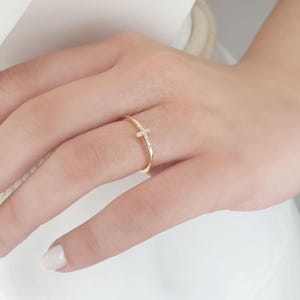 Solid Gold Cross Ring with Natural Diamonds, Minimalist Cross Ring, Symbolic Diamond Cross Ring, Meaningful Gold Gift,Gold Spiritual Jewelry