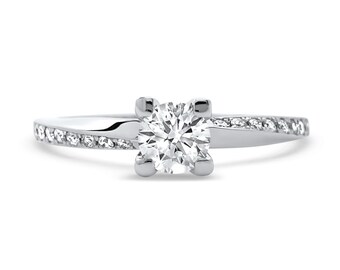 Wedding moissanite engagement ring, Solitaire moissanite ring, Gold promise ring, Prong round engagement ring, Solitaire gift for her