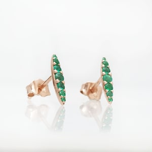 Natural Emerald Solid Gold Earrings, Minimalist Solid Gold Earrings, Anniversary Earrings Gift, Bridal Green Emerald Studs, Birthstone Gift