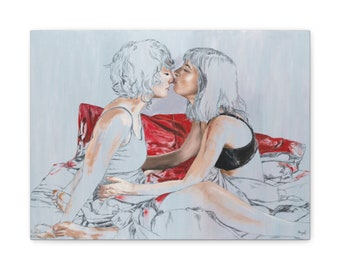 Sigal Miller painting print on canvas Intimate Lesbian Nose Kiss Unique Home Decor