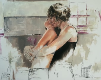 Lesbian Lovers print on canvas by Sigal Miller, Canvas Wall Art for Home Decor