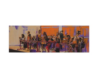 Sigal Miller painting, print on canvas, a group of dancers in a musical show.