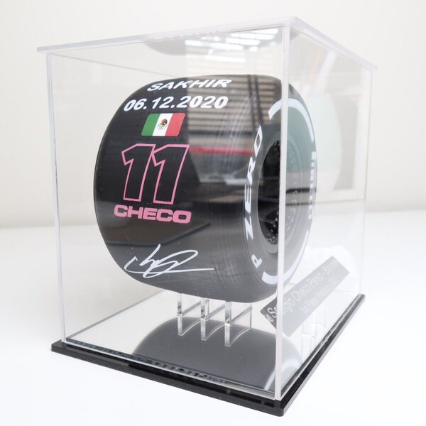 1/10th Sergio Checo Perez 2020 Bahrain 1st Position Tyre Display (SMALL)