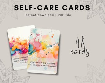 Self Care Cards Printable, Daily Affirmation & Spiritual Prompt Deck PDF, Mindfulness Journal Cards, Mental Health Gift, Instant Download