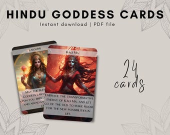 Tarjetas imprimibles de diosas hindúes, mazo de 24 cartas de la Divina Feminidad en PDF, afirmación espiritual de Shakti Devi, regalo de la diosa del yoga, descarga instantánea.