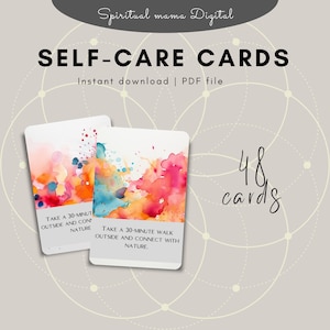 48 cartes de soins personnels imprimables - Amour de soi et voyage spirituel PDF - Affirmations quotidiennes, inspirations, pleine conscience, réflexion sur soi