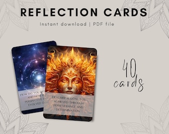 Tarjetas de reflexión para la atención plena imprimibles, 40 preguntas para un diario de autodescubrimiento en PDF, herramienta de coaching terapéutico, mazo de bienestar mental, descarga instantánea.