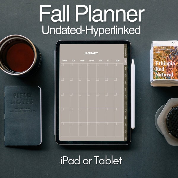 Fall Planner/Autumn Undated Planner for iPad Planner with Hyperlinked Tabs and Extra Pages + Fall Calendar (Digital Planner/Fall Green)