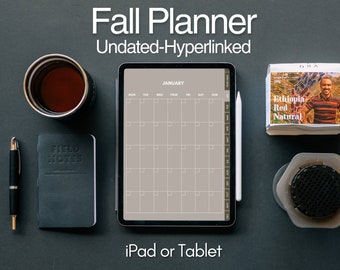 Fall Planner/Autumn Undated Planner for iPad Planner with Hyperlinked Tabs and Extra Pages + Fall Calendar (Digital Planner/Fall Green)