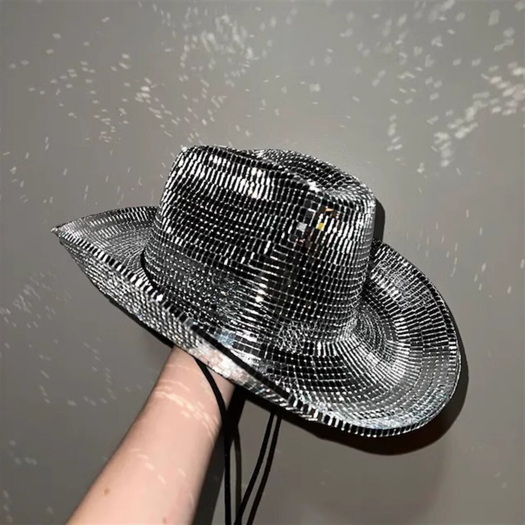 Disco Cowboy Hat Disco Ball Hat Bachelorette Hat Mirrored Etsy