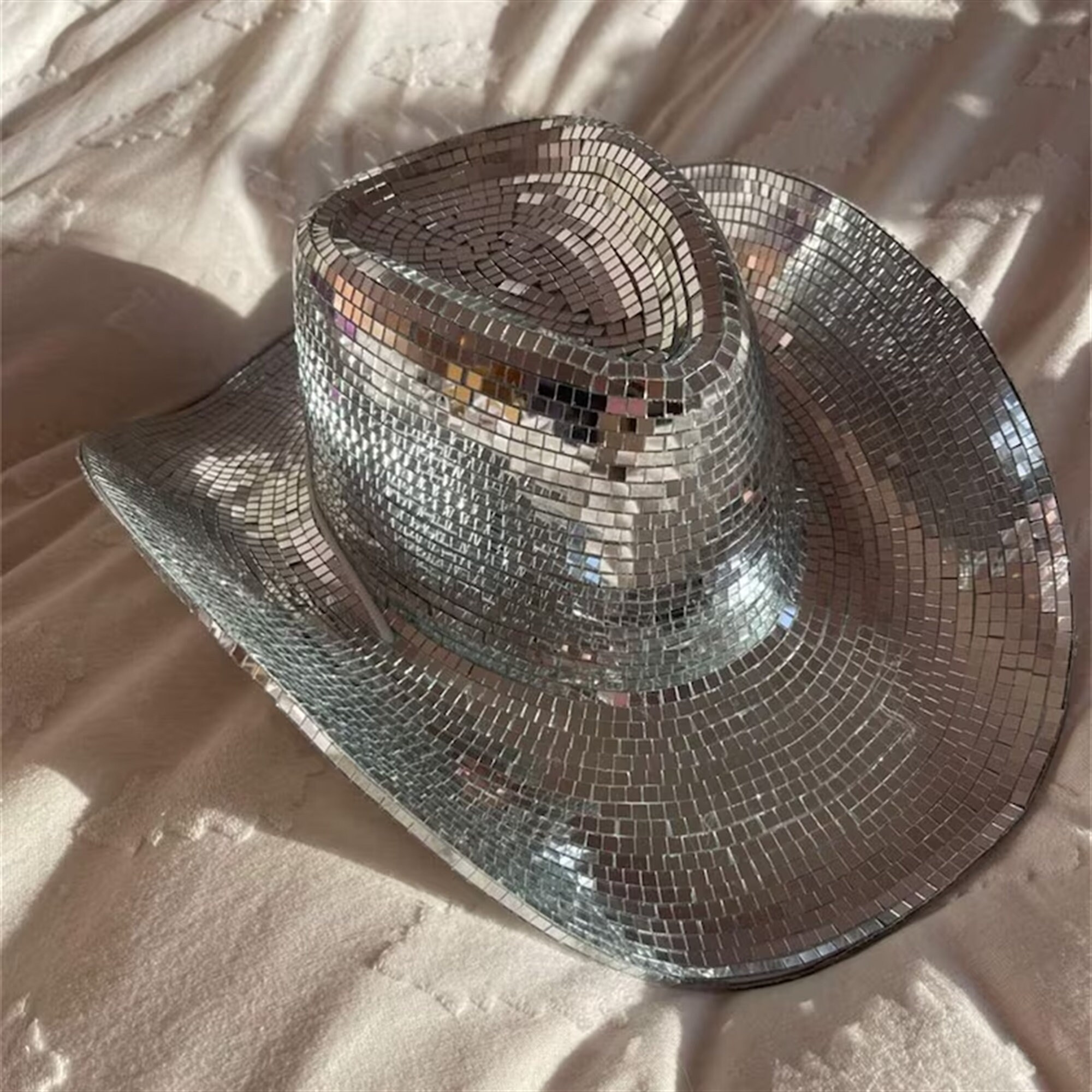 Disco Cowboy Hat Disco Ball Hat Bachelorette Hat Mirrored Etsy
