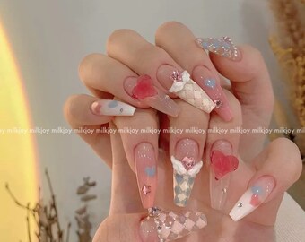 milkjoy angel wings ballet ribbon y2k japanese style press on nails tips