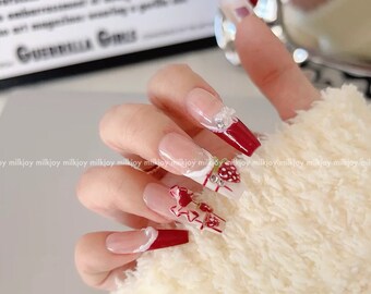 milkjoy strawberry merry handmade y2k japanese style press on nails tips