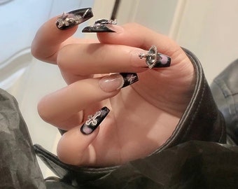 milkjoy kuromi inspired goth purple black press on nails tips