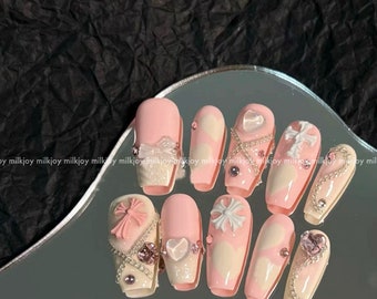 milkjoy creamy pink handmade y2k japanese style press on nails tips