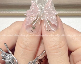 milkjoy soft pink ribbon butterfly angel y2k japanese style press on nails tips