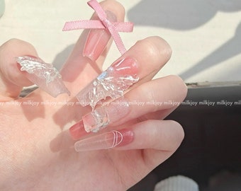 milkjoy angel ribbon handmade y2k japanese style press on nails tips