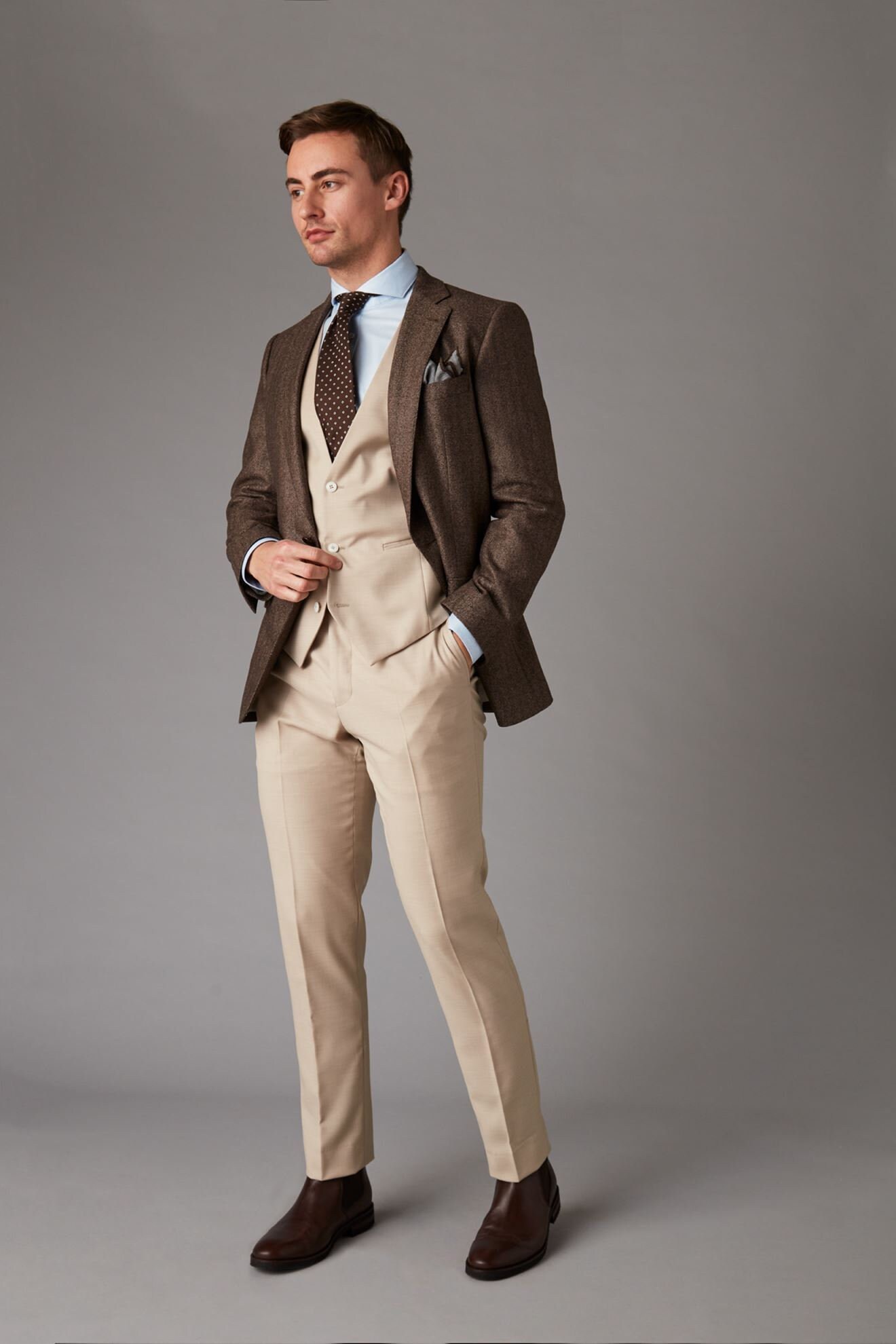 Threepiece Pure Wool Tweed Effect Suit Made to Measure Etsy