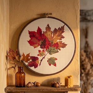 Autumn Maple Leaves Cross Stitch Pattern | Vintage Botanical Fall Wall Art (PDF Download)