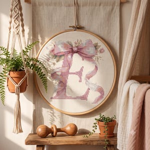 Letter E Cross Stitch Pattern | Pastel Floral Monogram Nursery Wall Art (PDF Download)