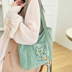 Sac fourre-tout à bandoulière en velours côtelé, grande capacité, sac écologique pour femme, cadeau d'enseignant