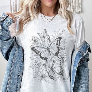 Butterfly shirt, butterfly lover shirt, floral shirt, botanical shirt, Floral butterfly shirt