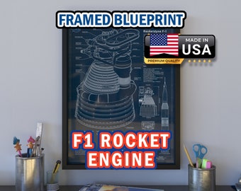 F1 Rocket Engine FRAMED blueprint - Saturn V NASA moon rocket engine detailed blueprint