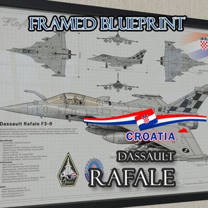 Dassault Rafale FRAMED blueprint - Croatian Air Force, Hrvatsko Ratno Zrakoplovstvo wall art military jet