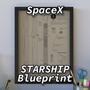 FRAMED SPACEX STARSHIP Blueprint, Rocket, Wall decor, Engineer Blueprint, Wall Art framed Posters, Science Gift, Space Art, SpaceX fan Gift