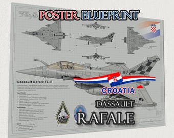 Dassault Rafale POSTER blueprint - Croatian Air Force, Hrvatsko Ratno Zrakoplovstvo wall art military jet