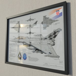 Dassault Rafale FRAMED blueprint - Croatian Air Force, Hrvatsko Ratno Zrakoplovstvo wall art military jet