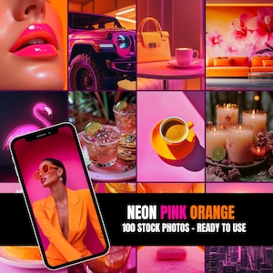 Neonroze oranje | 100 stockfoto&#39;s MRR PLR | 3840 x 4800 | Esthetiek | Instagram post anonieme haspelomslag websiteblog digitale marketing